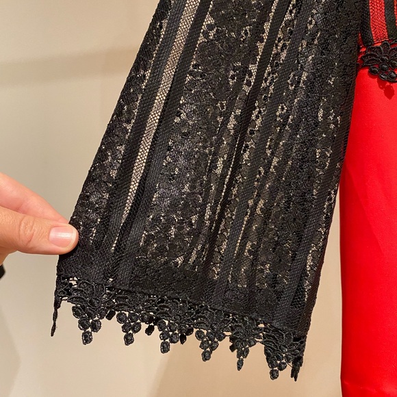 Red & black lace button down, long sleeve blouse. Size medium - Picture 8 of 12